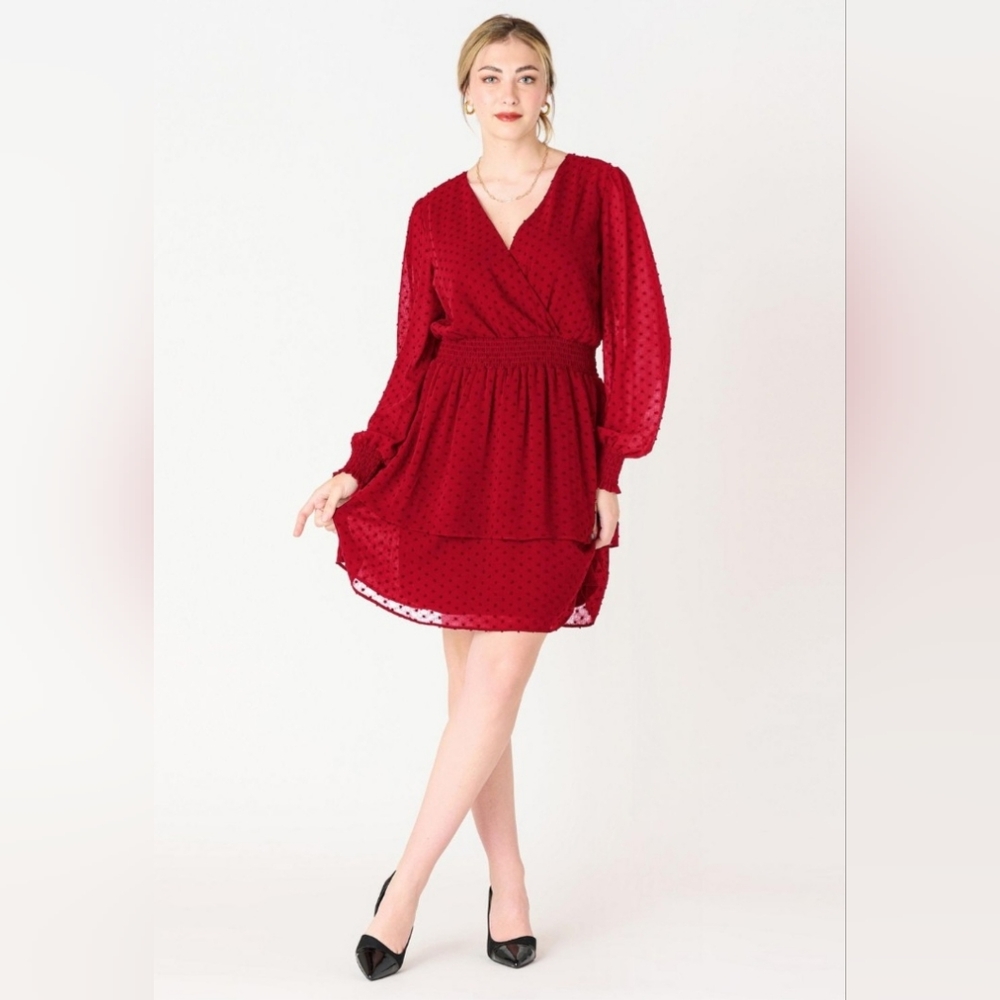 Brand New Tiered Smocked Waist V-neck Mini Dress